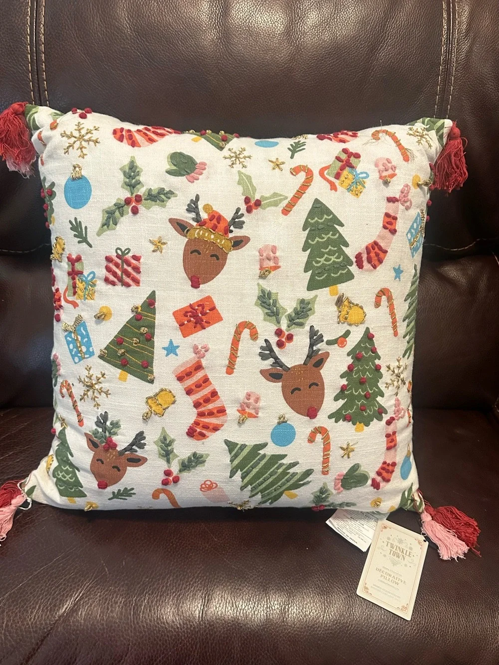 NWT Twinkle Town Embroidered‎ Christmas Decorative Pillow NWT